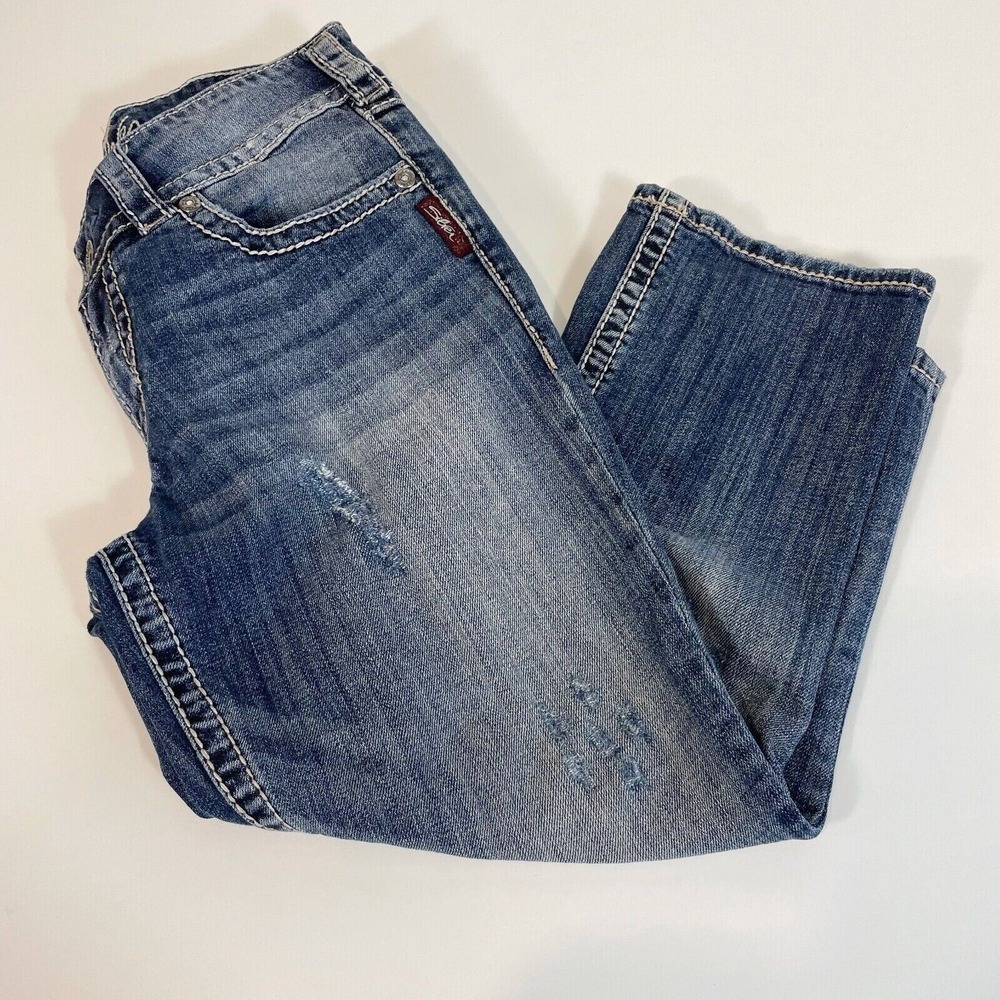 Silver Jeans Suki‎ Surplus Capri Jeans Womens 28 Blue Low Rise Distressed Y2K